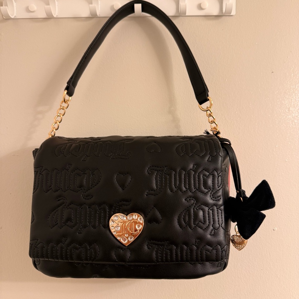 Juicy Couture Black Embossed Logo Shoulder Handbag NEW